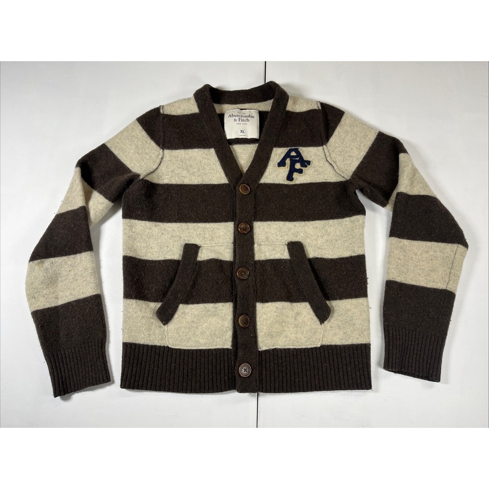 VTG Abercrombie Fitch Sweater Cashmere Cardigan Y2K Logo Youth XL Fits Mens S